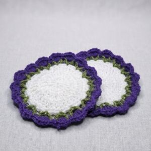 Handcrafted Purple and White Crochet Coasters